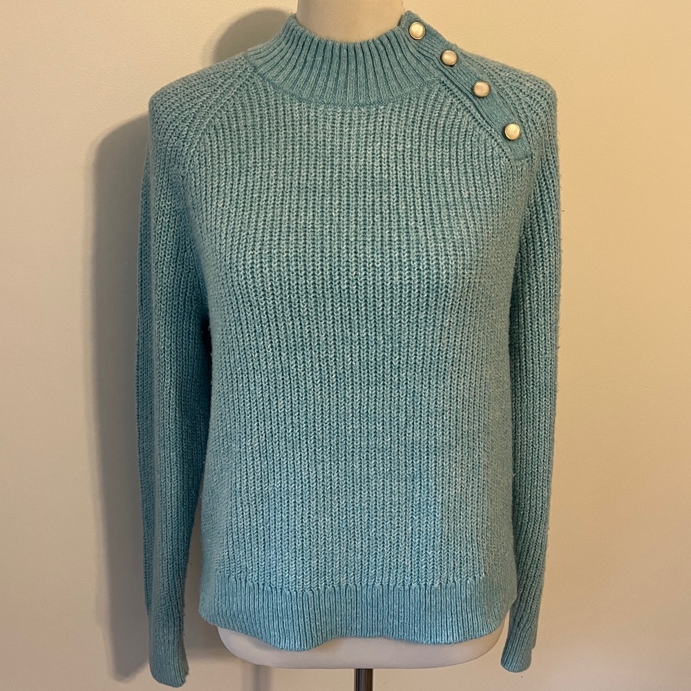 J.Crew Cotton blend Aqua Blue Pearl Button Sweater Size Medium